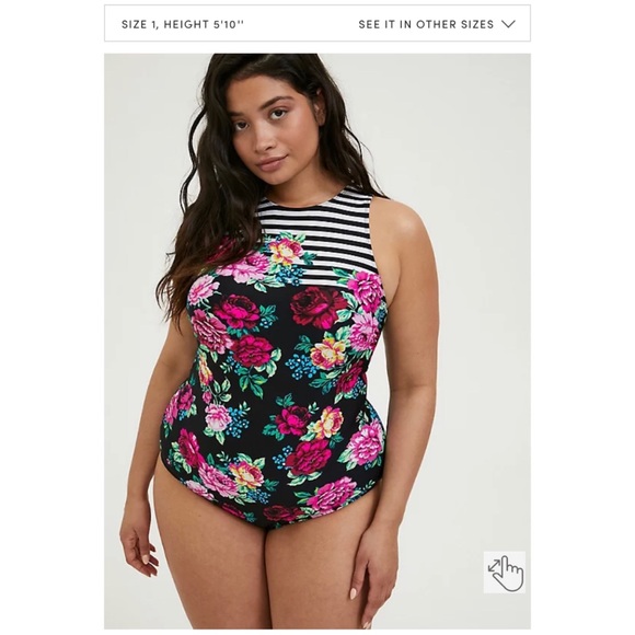 torrid Other - NEVER WORN Torrid 2 Black Floral & Stripe Wireless One-Piece Swimsuit